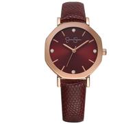 Jessica Simpson Women's Rose Gold Watch - Octagon Crystal Dial, Burgundy Sunray Face, Adjustable PU Strap, Quartz Analog Fashion Accessory