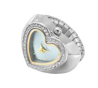 Jessica Simpson Women's Silver Adjustable Ring Watch - Crystal Heart Shaped Bezel, Quartz Analog Mini Dial, Stretch Band Fashion Jewelry Accessory, Silver, 20.5, Classic