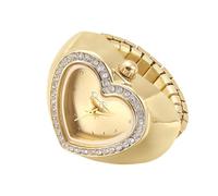 Jessica Simpson Women's Silver Adjustable Ring Watch - Crystal Heart Shaped Bezel, Quartz Analog Mini Dial, Stretch Band Fashion Jewelry Accessory, 20.5