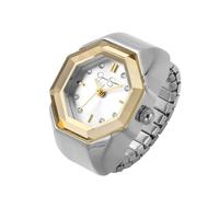 Jessica Simpson Women's Silver Adjustable Ring Watch - Gold Octagon Bezel, Quartz Analog Mini Dial, Stretch Band Fashion Jewelry Accessory, Silver, 19.5