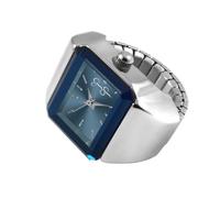 Jessica Simpson Women's Silver Ring Watch - Rectangular Blue Sunray Dial, Crystal Accents, Stretch Expansion Band, Quartz Analog Fashion Accessory