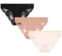 Jessica Simpson Women's Underwear - 3 Pack Microfiber Lace Bikini Panties (S-XL), Size Large, Dolce/Black