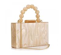 Jessie Acrylic Purses Evening Clutch Bag Marbling Handbags for Women Cross Body Bag with Pearl Chain Formal Wedding Prom Party, Apricot, One Size