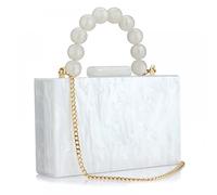 Jessie Acrylic Purses Evening Clutch Bag Marbling Handbags for Women Cross Body Bag with Pearl Chain Formal Wedding Prom Party, White, One Size