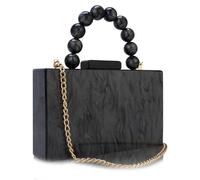 Jessie Acrylic Purses Evening Clutch Bag Marbling Handbags for Women Cross Body Bag with Pearl Chain Formal Wedding Prom Party, Black