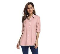 Jessie Kidden Women's Hiking Long Sleeve Fishing Cargo Shirt UPF 50+ for Safari Camping Travelling Quick Dry #5019-Pink-M