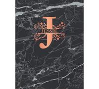 Jessie: Personalized Name Sketch Book. Monogram Letter J. Black Marble & Rose Gold Cover. 100 Pages