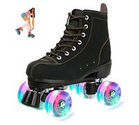 jessie Roller Skates Women High Top Cowhide Adjustable Shiny Light up Four-Wheel Women Roller Skates Adult Boys Girls with a Shoe Bag Indoor Outdoor Roller Skates(Women Size 10 / Men Size 8)