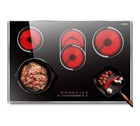 Jessier Ceramic Hob with Frame, Built-in Electric Hob 5 Burners 77 cm | Dual Ring for Barbecue, Slide & Touch Control, 9 Power Levels, Timer, Safety Lock, 8400W, 220-240V, No Plug