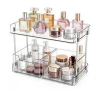 JessLab Clear Makeup Organizer, 2-Tier Vanity Storage with Removable Drawers, Large Capacity Cosmetic Rack for Tall Bottles, Perfume, Lipstick, Bathroom Countertop