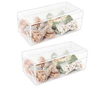 JessLab Hair Accessories Organizer for Girls, Acrylic Hair Bow Tie Clip Scrunchie Holder with Dividers, Clear Stackable Storage Box for Bathroom, Bedroom, Vanity Countertop, 1 Compartment (2 Pack)