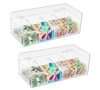JessLab Hair Accessories Organizer for Girls, Acrylic Hair Bow Tie Clip Scrunchie Holder with Dividers, Clear Stackable Storage Box for Bathroom, Bedroom, Vanity Countertop, 4 Compartment (2 Pack)
