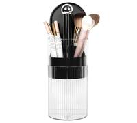 JessLab One-Touch Pop-Up Makeup Brush Organizer with Lid, Dustproof Cosmetic Brush Holder, 4-Compartment Large Capacity for Vanity, Bathroom Countertop, Black
