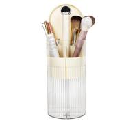 JessLab One-Touch Pop-Up Makeup Brush Organizer with Lid, Dustproof Cosmetic Brush Holder, 4-Compartment Large Capacity for Vanity, Bathroom Countertop, White