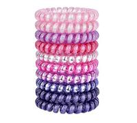 JessLab Spiral Hair Ties, 10 Pcs Traceless Phone Cord Bracelet Plastic Coil Ponytail Holders No-Damage Accessory for Girls Women Ladies, Color Assorted, Set 37