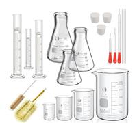 JESSTOLO Glass Erlenmeyer Flask Set(150 ml/100 ml/50 ml), with 4pcs Graduated Beaker, 3pcs Measuring Cylinder with 3pcs Dropper, 2pcs Stirring Rod and 2pcs Washing Brush for Lab, Science Studies