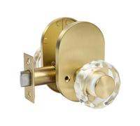 JESSTTI Gold Door Knob Interior, Privacy Door Knob for Bathroom and Bedroom, Premium Glass Door Knobs, Anti-Lock Function, Round Clear Crystal Bathroom Door Knob with Lock, 1 Pack