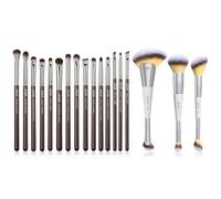 Jessup 15pcs Brown Eye Makeup Brushes Set Professional T499 and Jessup 3pcs Dual Ended Face Makeup Brush Set T521