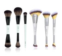 Jessup 3pcs Double Ended Face Makeup Brush Bright Cyan T503 and 3pcs Double Sided Face Makeup Brushes Quiet Gray T521