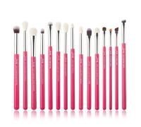 Jessup Brand 15pcs Eyeliner Makeup Brush Tool Kit Beauty Eye shadow Lipstick Pencil Fiber hair Brushes Set Rose carmin/Silver T197