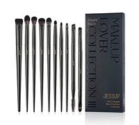 Jessup Eyeshadow Brush Set 10Pcs Professional Eye Makeup Brushes for Blending Eye Shadow Liner Crease Duo-end Brow Brush, Elegant Black T337
