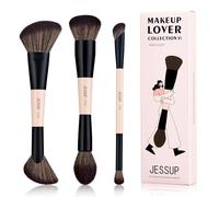 Jessup Face Makeup Brushes 3pcs Double Ended Makeup Brush Set for Foundation Contour Blush Highlight and Powder, Premium Synthetic Face Make up Brushes Peach Dust T508