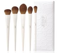 Jessup Makeup Brush Set 5Pcs Fluffy Vegan Soft Face Makeup Brushes for Foundation Contour Highlighter Setting Powder, Light Grey T493