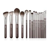 Jessup Makeup Brushes Set 15pcs Brown Make up Brushes Set Professional Premium Synthetic Foundation Eyebrow Concealer Blush Eyeshadow Contour Eyeliner Powder Blending Highlighter Brush, T498