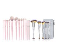Jessup Pink Makeup Brushes Set 14Pcs T495 and 7pcs Dual Ended Makeup Brush Set T520