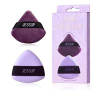 Jessup Powder Puff, 2pcs Triangle Powder Puff Soft for Foundation Setting and Baking, Reusable, Washable, Purple SP018