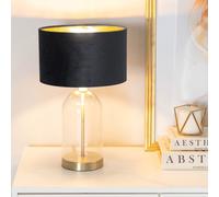 Jessy Glass with Gold Trim Table Lamp with Velvet Drum with Gold Inner Shade ValueLights Black One Size