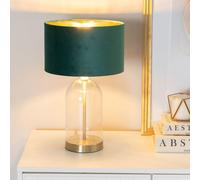 Jessy Glass with Gold Trim Table Lamp with Velvet Drum with Gold Inner Shade ValueLights Bottle Green One Size
