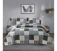 Jessy Home Bedspread Set Queen Size Quilt Set Bedding Lightweight Bedspread Plaid Patchwork Bedding Reversible Quilt Stripe Line Style Mens Quilts Coverlet Soft Breathable Bedspread Queen Bed