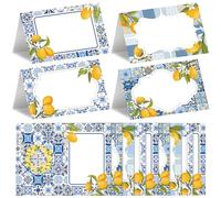 JESTAR 48Pcs Capri Lemon Place Cards Name Cards for Table Setting Wedding Table Numbers Food Label for Party Buffet Italy Lemon Decor Amalfi Coast Party Decorations Tent Cards Birthday Bridal Shower