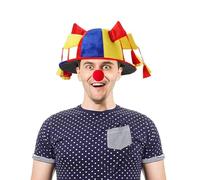 Jester Costume Clown Hat Joker Hat with Red Nose Novelty Funny Clown Cosplay Hat Multi Color Silly Hats Pointy Hat Mardi Gras Hat Christmas Halloween Party Props Circus Comedy Fancy Dress Up Hat