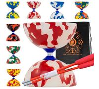 Jester Diabolo Set with Fibre Sticks, Diabolo String - Pro Medium Rubber Diablo Set With Cascade Carry Bag (Red and White)