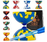 Jester Diabolo Set with Fibre Sticks, Diabolo String - Pro Medium Rubber Diablo Set With Cascade Carry Bag (Blue and Yellow)