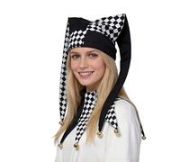 Jester Hat and Collar Set, Harlequin Diamond Pattern, Black and White, Red and Black, Medieval Court Jester Costume Accessories (Blakc&White)