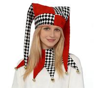 Jester Hat and Collar Set, Harlequin Diamond Pattern, Black and White, Red and Black, Medieval Court Jester Costume Accessories (Red&Black&White)