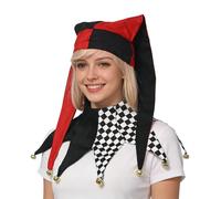Jester Hat and Collar Set, Harlequin Diamond Pattern, Black and White, Red and Black, Medieval Court Jester Costume Accessories (Red&Black)