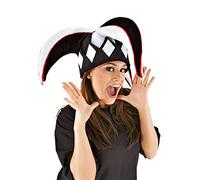 Jester Hat, Plush Black & White Classic Fool's Cap with Bells, One Size Fits Most