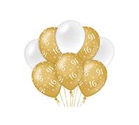 Jesters Party 16th Birthday Balloons for Party Decorations - Gold and White 30cm Latex Number Balloons, Pack of 8 Balloons for Birthday or Anniversary Decoration