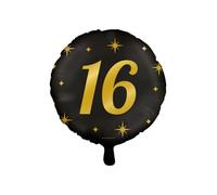 Jesters Party 16th Birthday Foil Balloons for Birthday Decoration - 46cm Black and Gold Balloons for Party Decorations - Party Supplies for 16th Birthday, Anniversary