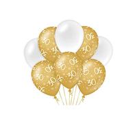 Jesters Party 30th Birthday Balloons for Party Decorations - Gold and White 30cm Latex Number Balloons, Pack of 8 Balloons for Birthday or Anniversary Decoration