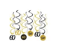 Jesters Party 60th Birthday Hanging Swirl Party Decorations - 12pcs 70cm Black and Gold Spiral Streamers Shiny Swirls - Party Supplies for Birthday, Anniversary