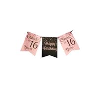 Jesters Party Happy Birthday Banner for 16th Birthday Decorations - Pink and Black Printed Party Flag Banner for Birthday Party Decorations - (8.5 x 8.5 x 7.5) cm
