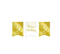 Jesters Party Happy Birthday Banner for 30th Birthday Decorations - Gold and White Printed Party Flag Banner for Birthday Party Decorations - (8.5 x 8.5 x 7.5) cm