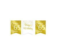 Jesters Party Happy Birthday Banner for 65th Birthday Decorations - Gold and White Printed Party Flag Banner for Birthday Party Decorations - (8.5 x 8.5 x 7.5) cm