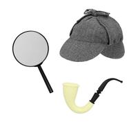 Jesters Party Sherlock Holmes Fancy Dress Accessory Set - Deerstalker Hat; Magnifying Glass; Victorian Style Pipe Detective 3 Piece Kit