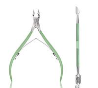 Jestilo Cuticle Remover Tool Set with Cuticle Cutter and Cuticle Pusher - Stainless Steel Professional Cuticle Nipper and Pusher Nail Care Tools for Salon and Level Mani-Pedi at Home (Green)